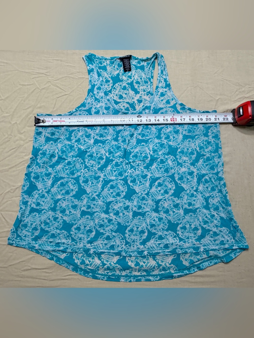 Torrid Blue/White Skull Print Racerback Tank Top Scoop Neck Sleeveless Size 0